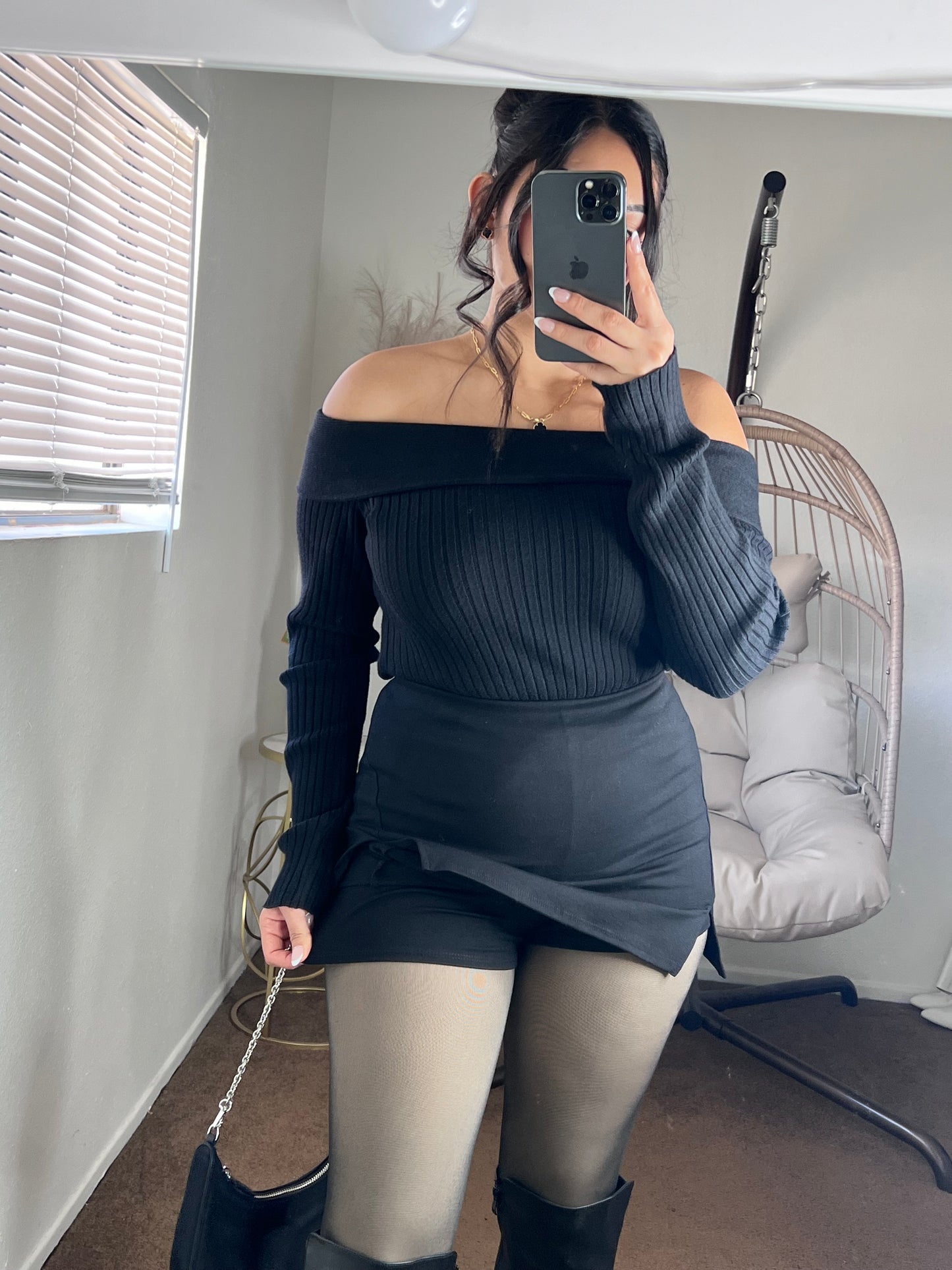 Basic Elastic Skort - Black