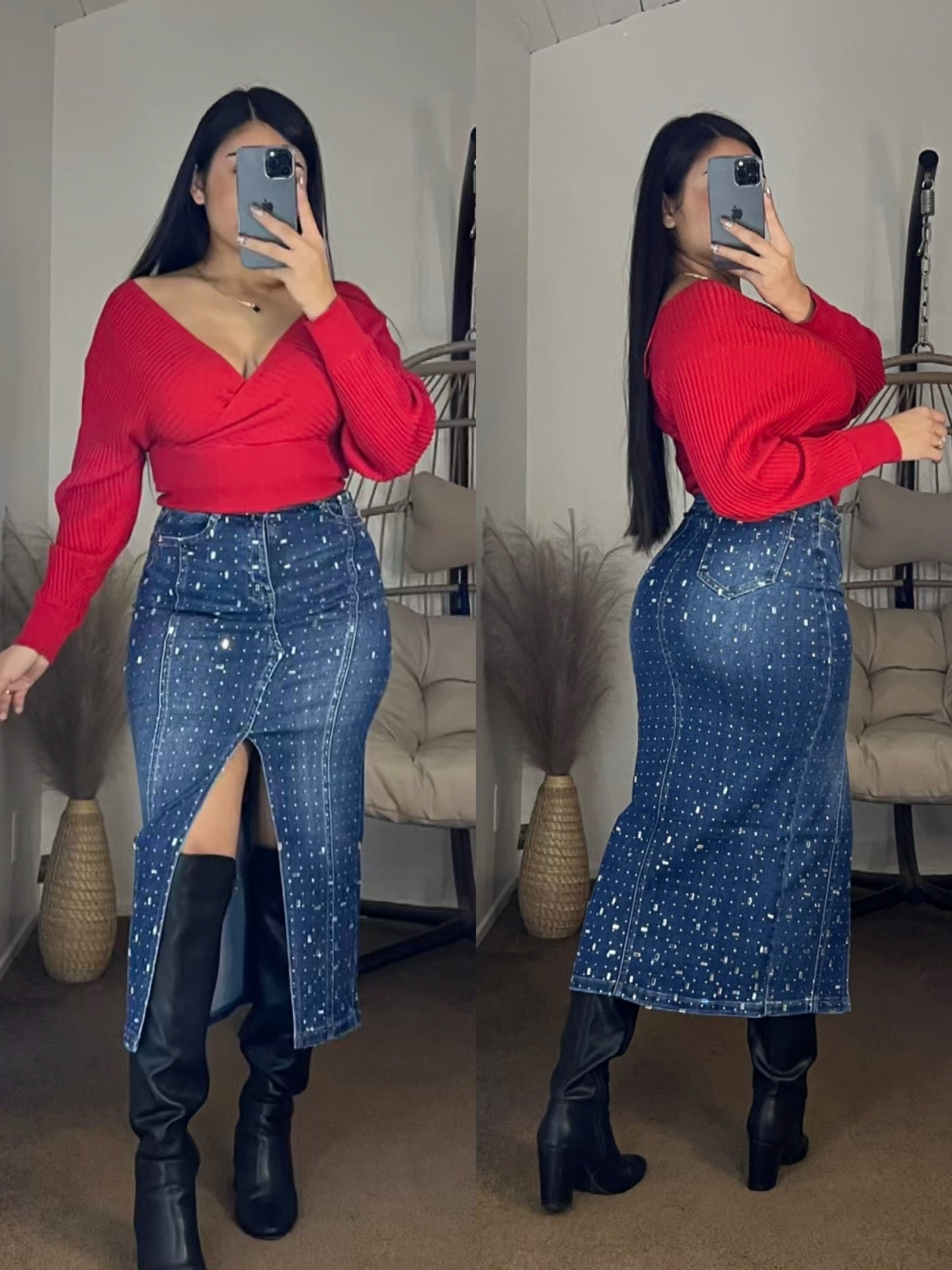 Full Rhinestone Long Skirt E28