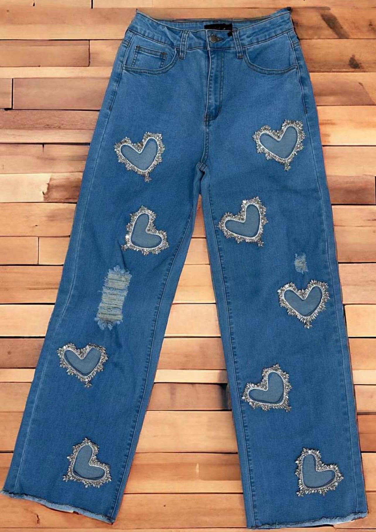 Heart Rhinestone Jeans