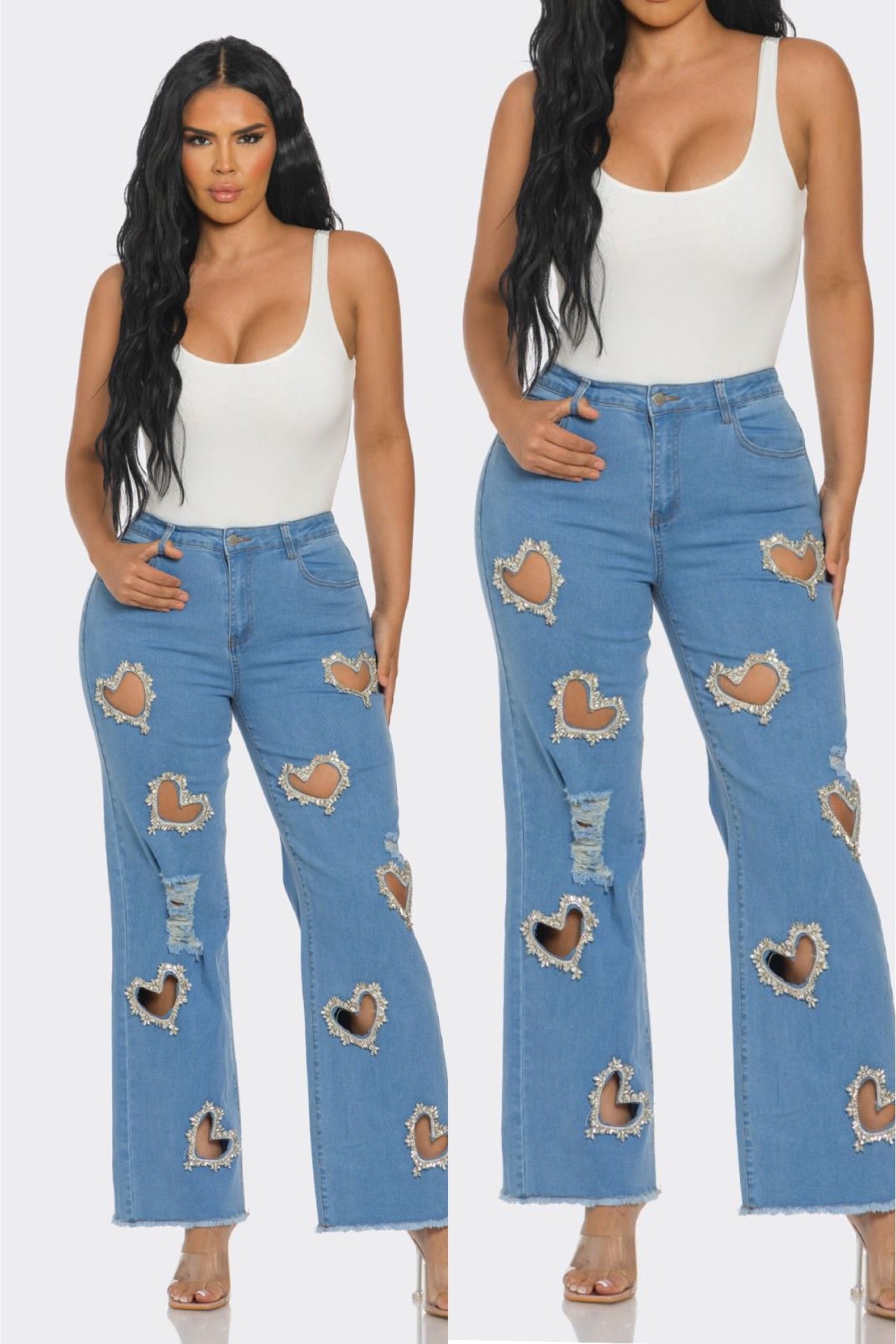 Heart Rhinestone Jeans