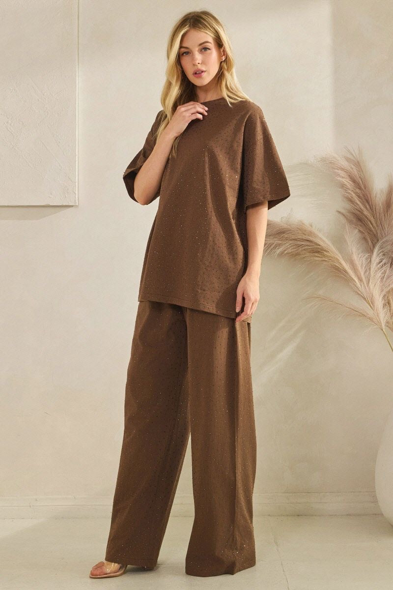 Cara Full Rhinestone Oversize Set ( Pants & Shirt )