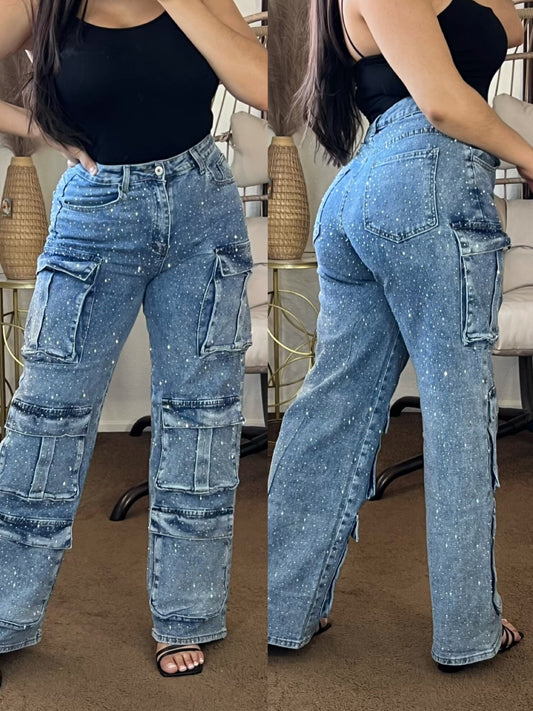 Gisele Shiny Cargo Jeans
