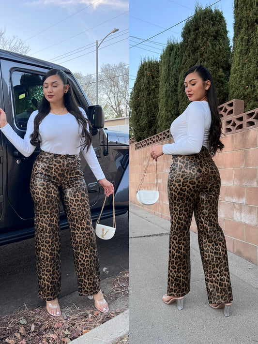 Isa Cheetah Leather Pants