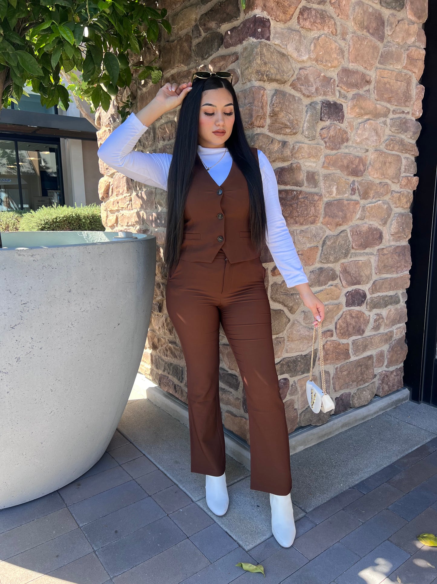 Office Casual Set ( Only pants & Vest Top) - Brown