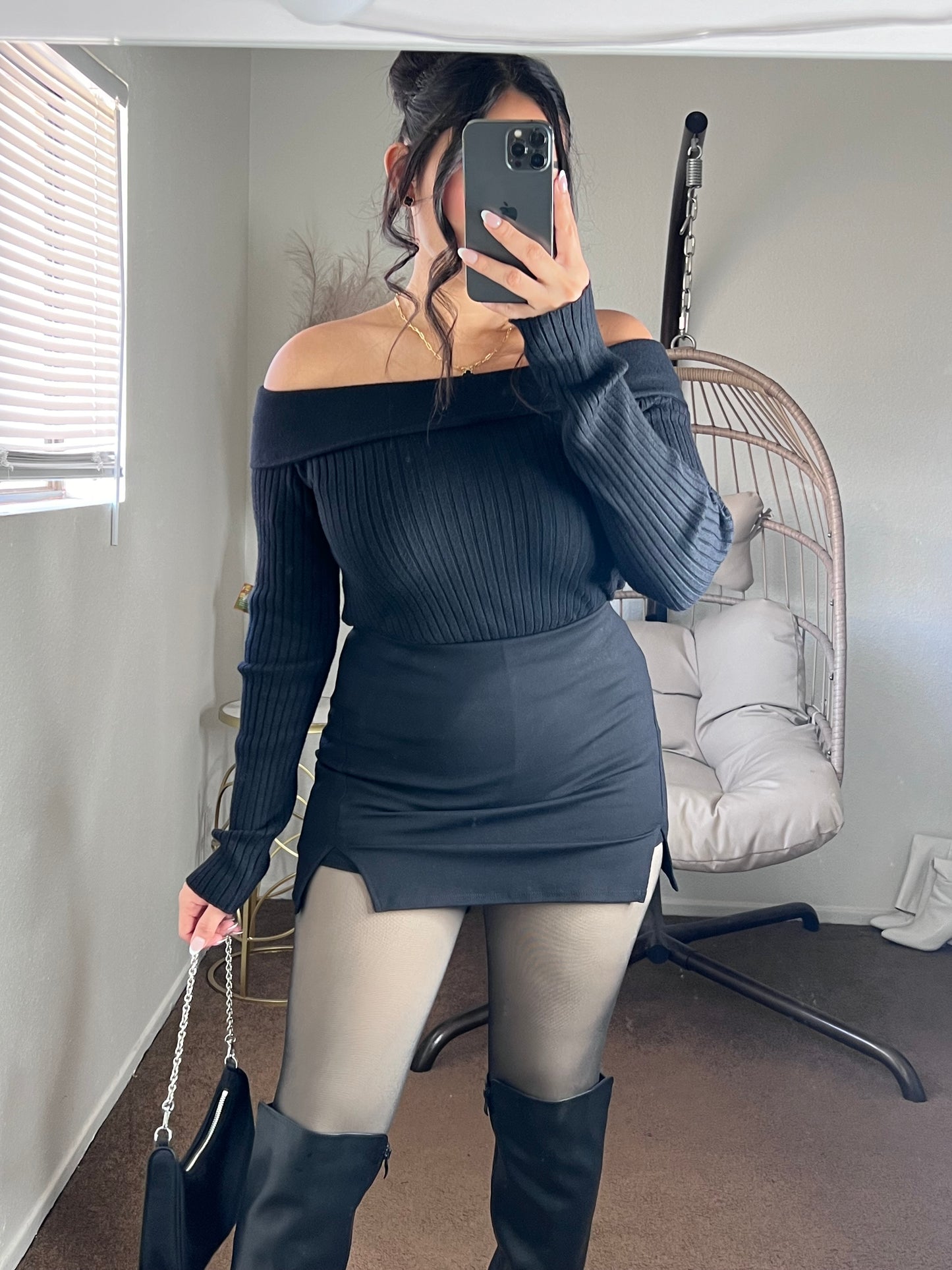 Basic Elastic Skort - Black