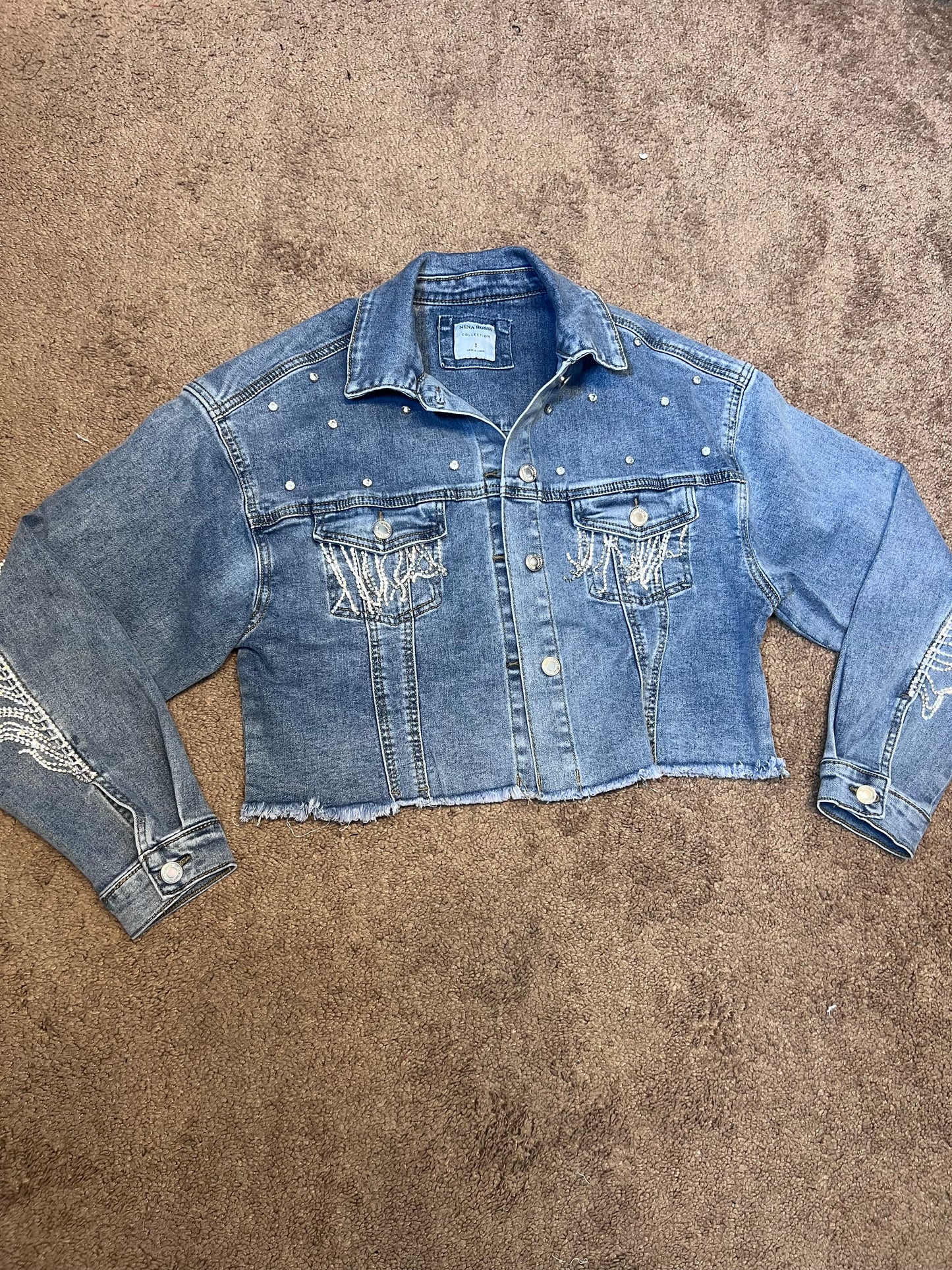 Fringe Denim Jacket With Rhinestone Oversize