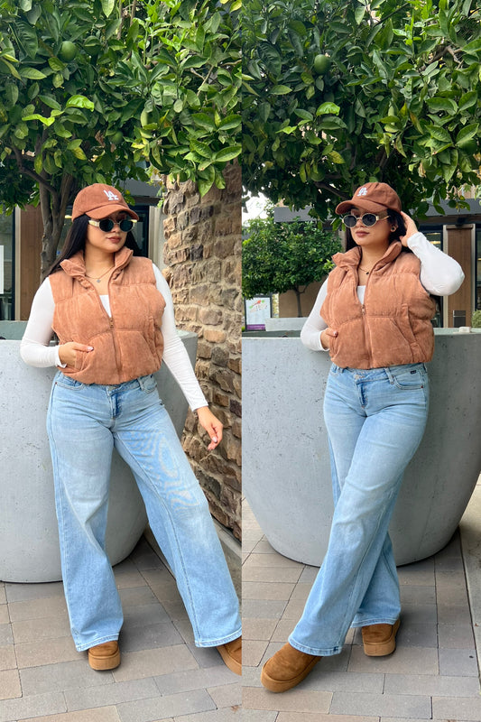 Downtown Girl Puffer Vest - Cognac