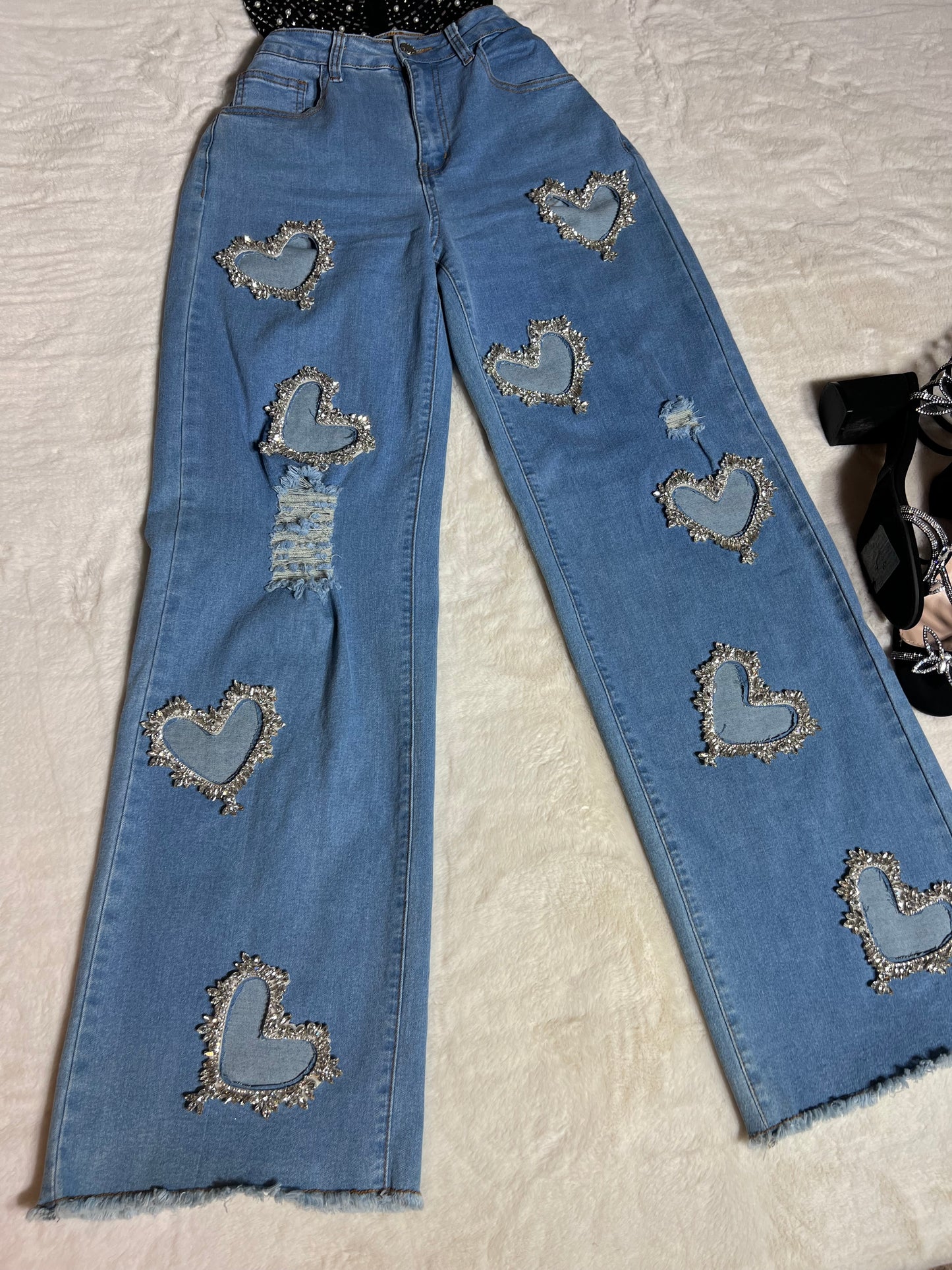 Heart Rhinestone Jeans