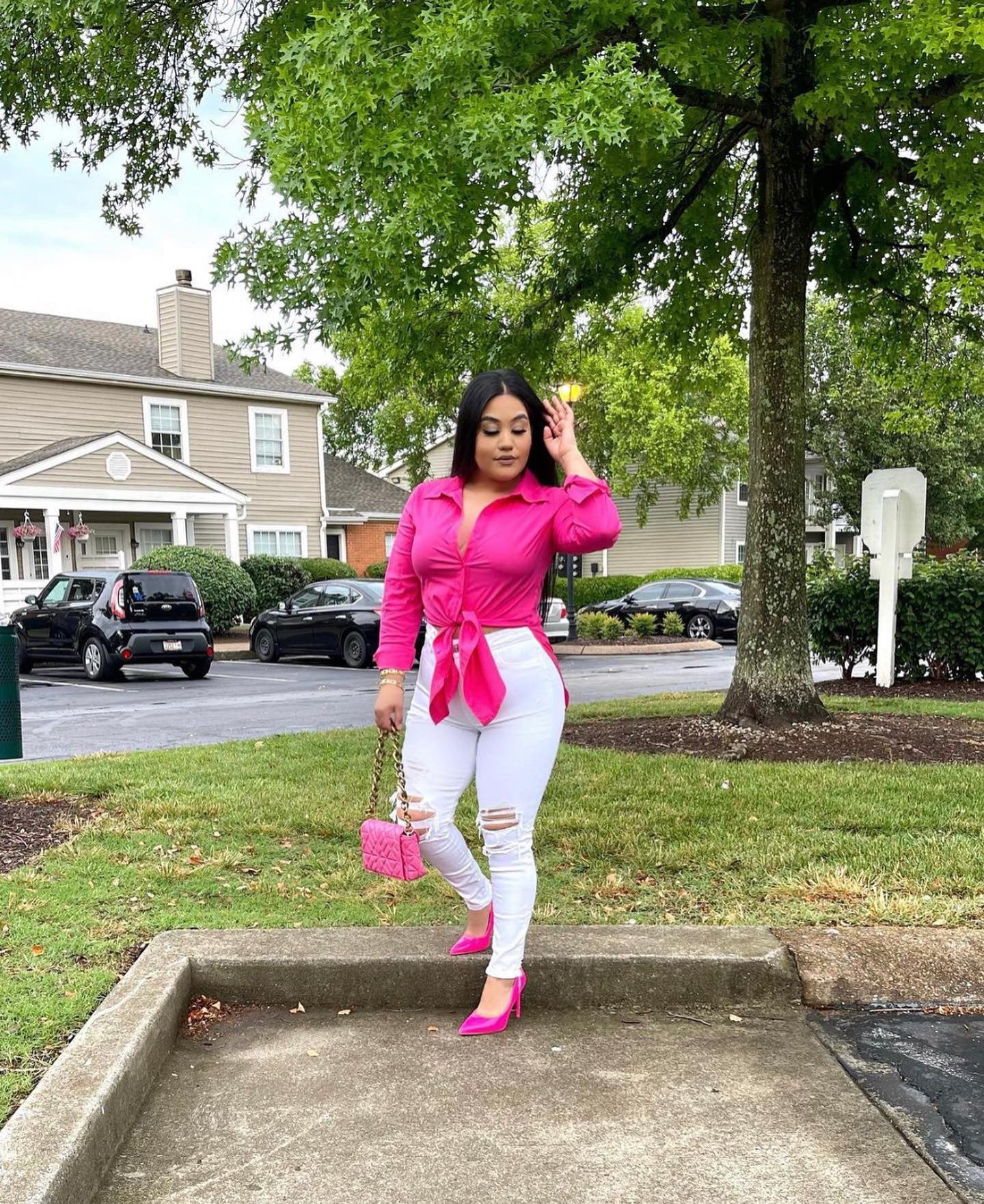 Business Girl Button Down Shirt - Fuchsia