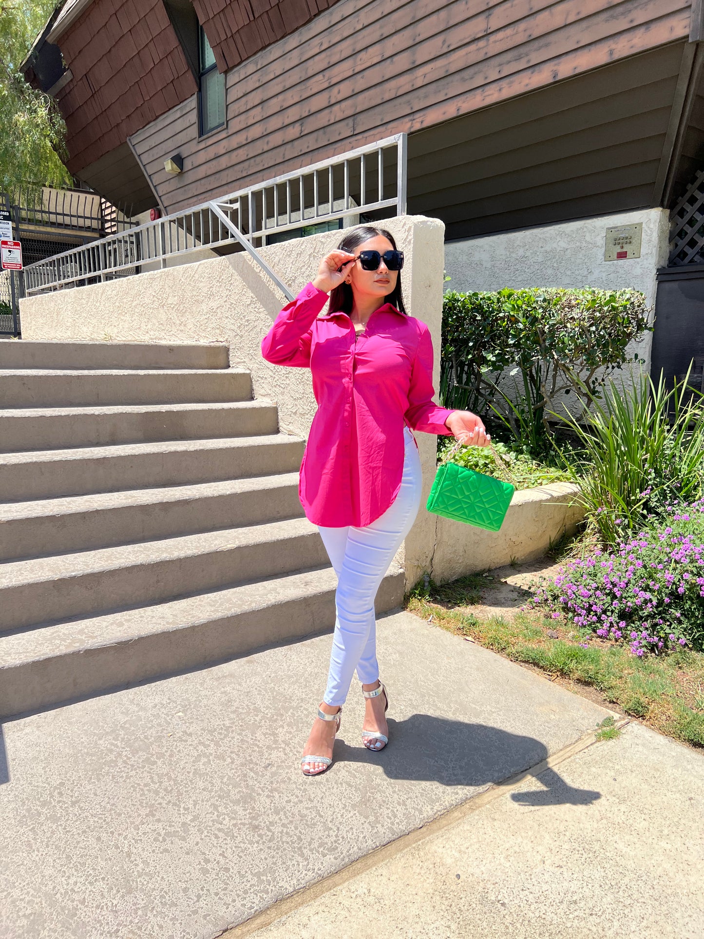 Business Girl Button Down Shirt - Fuchsia