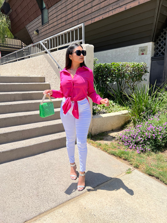 Business Girl Button Down Shirt - Fuchsia