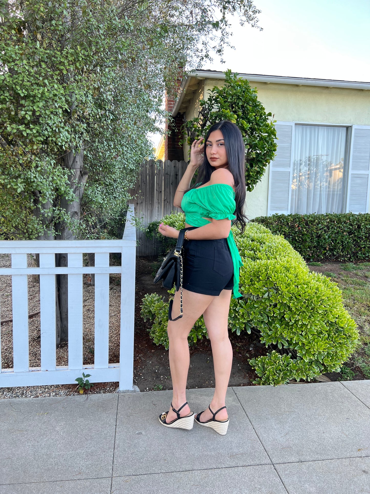 Perla Off Shoulder Top - Green