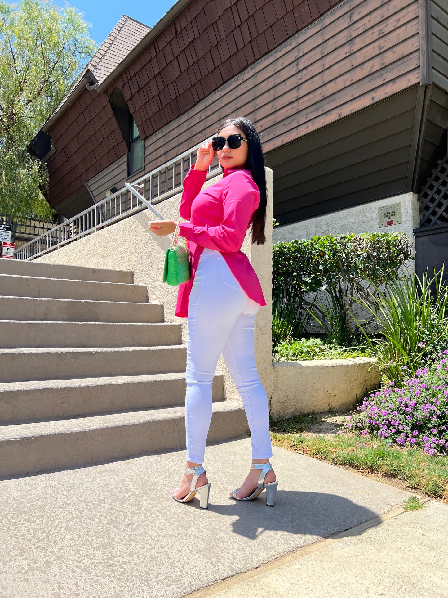 Business Girl Button Down Shirt - Fuchsia