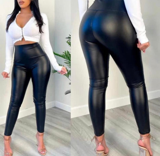 On Fire High Waist Leather Leggings - Black