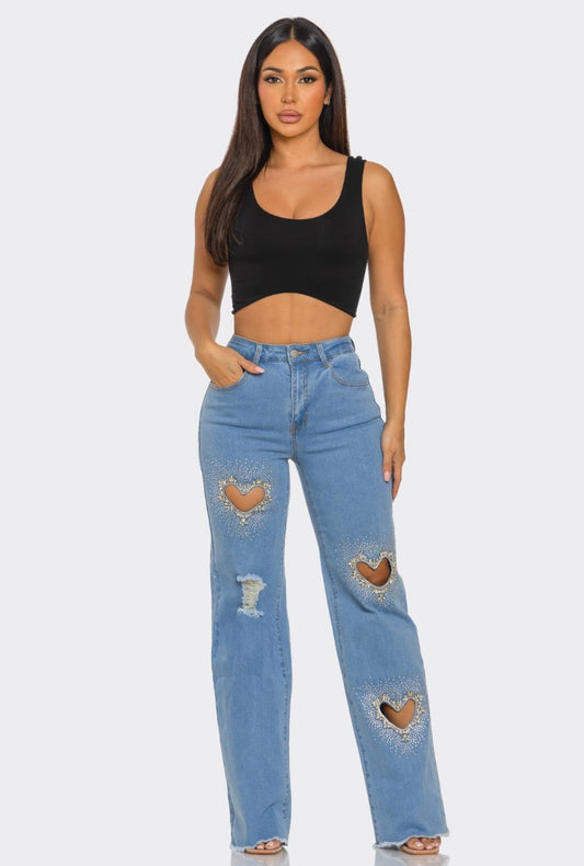 Heart Rhinestone Jeans