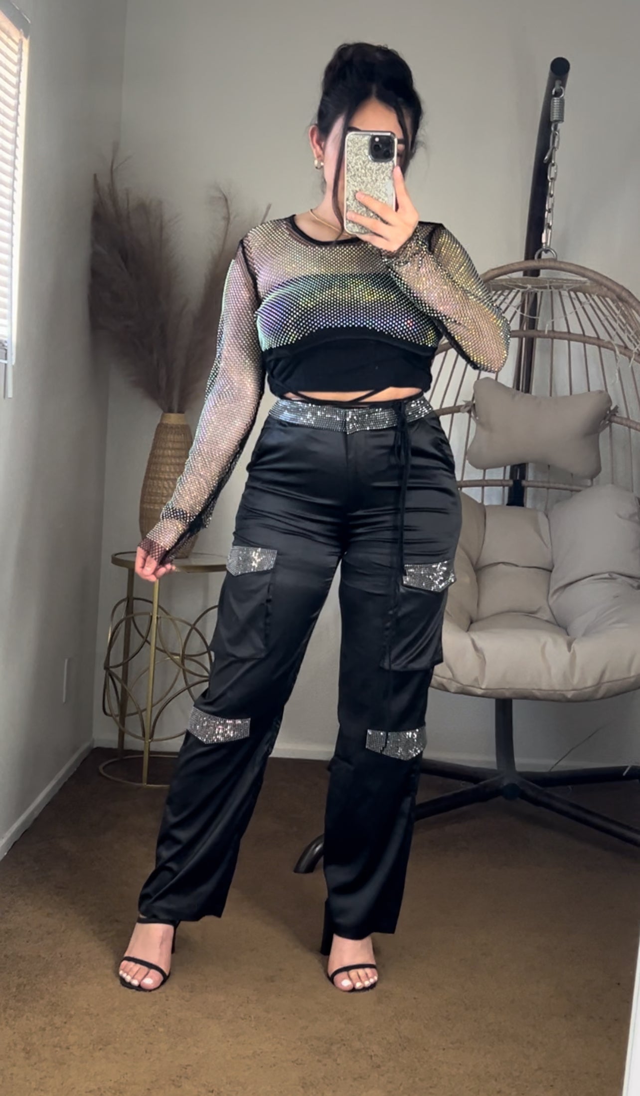 Ari Glitter Cargo Pants - Black