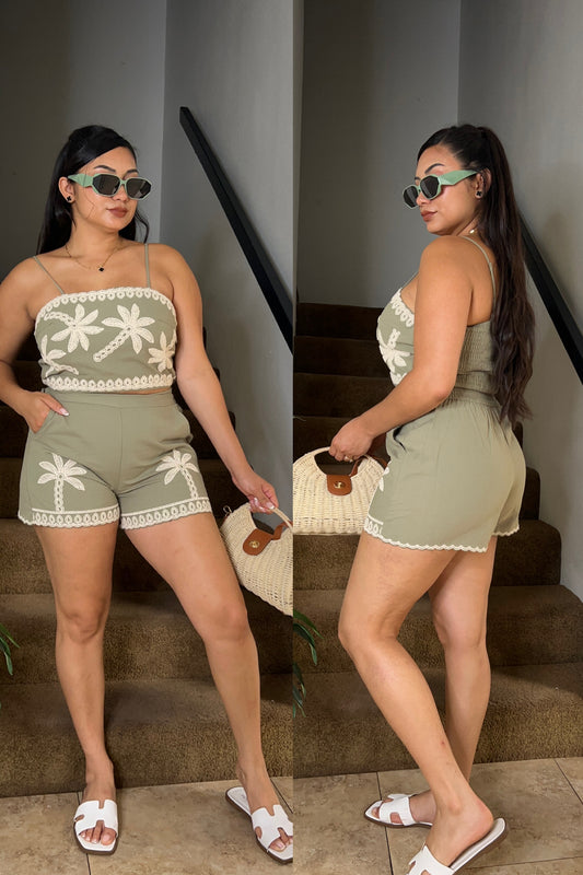 Vacation Embroidered Summer Set Stretchy