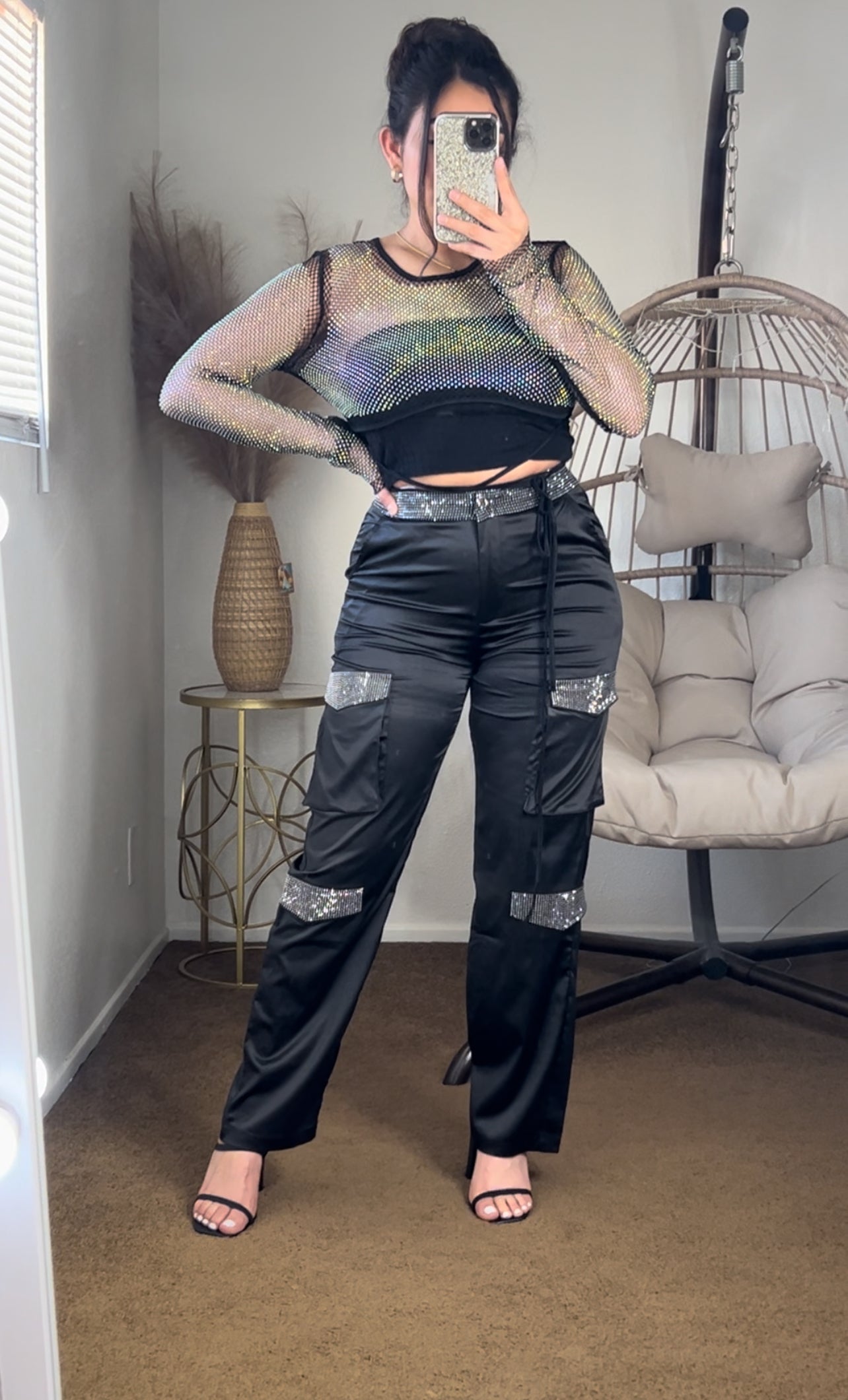 Ari Glitter Cargo Pants - Black