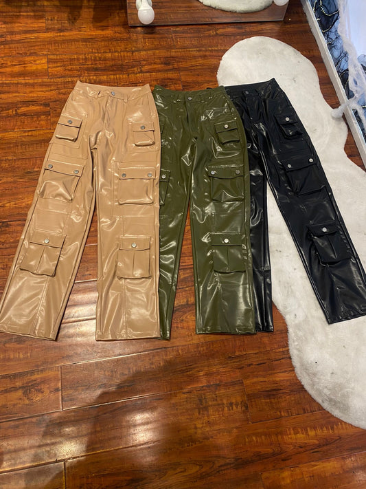 Trendy Leather Cargo Jeans