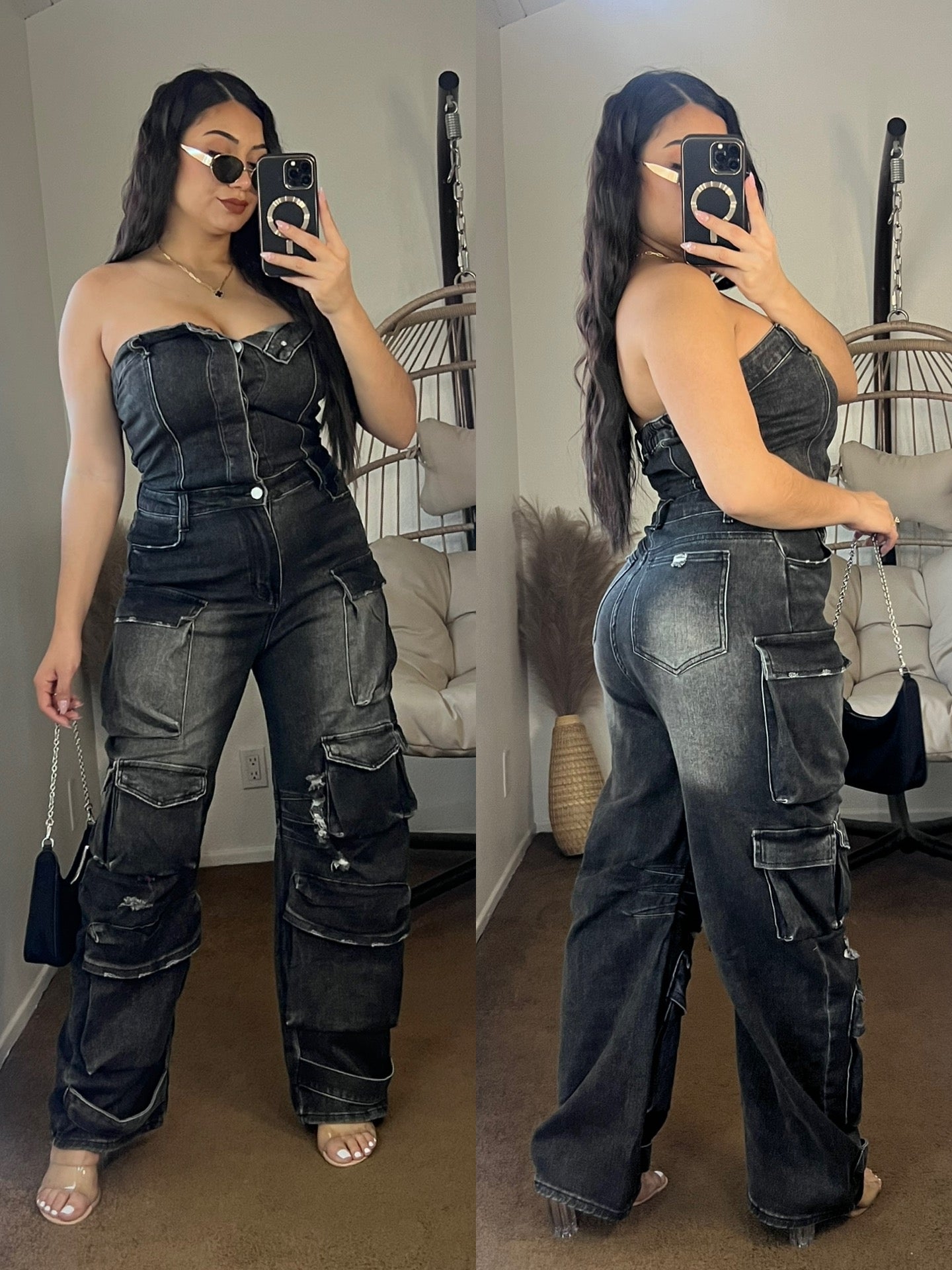 Megan Cargo Denim Jumpsuit