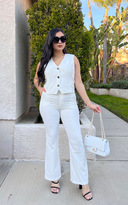 Sofia High Waist Flare Pants - White