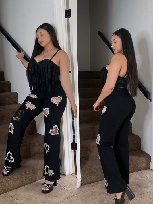 Heart Rhinestone Jeans