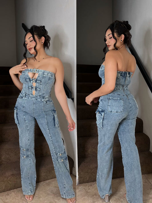 Hana Cargo Denim Jumpsuit
